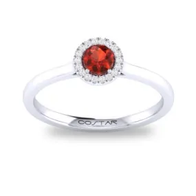 14K W Gold 0.05ctw Diamond 0.30cttw Garnet Round Halo Ring